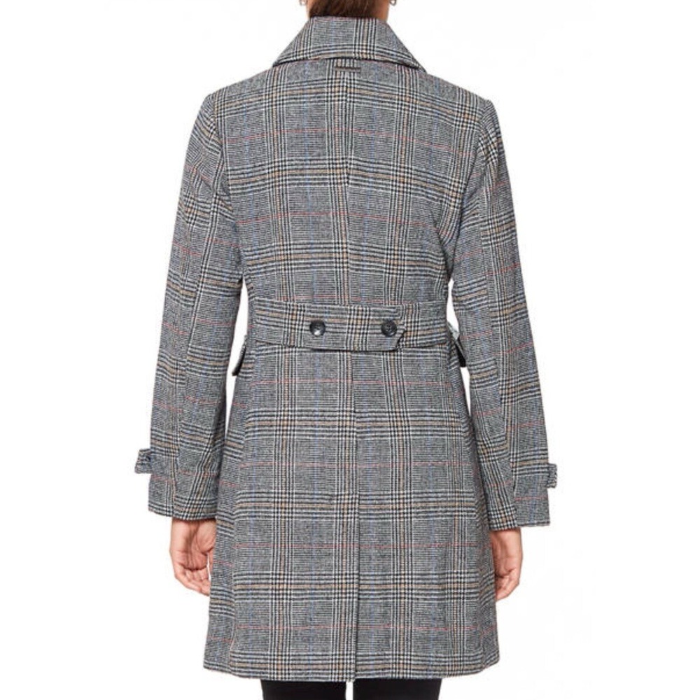 Vince Camuto Wool Trench Coat Womens 2X Plus Plaid Academia Prep Jacket RP$360